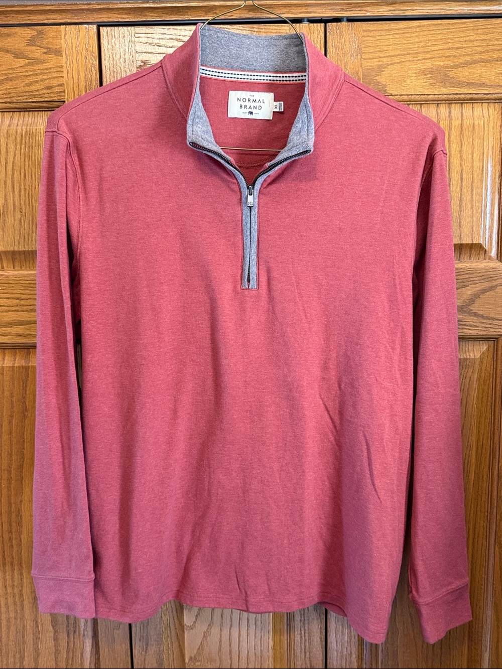 The Normal Brand Men's Quarter-Zip Pullover - Dusty Red with Gray Trim-XL